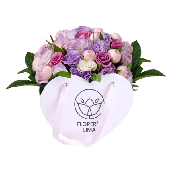 Heart Box Rosas Rosadas y Lilas