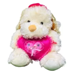 Peluche de perro con corazon rosado