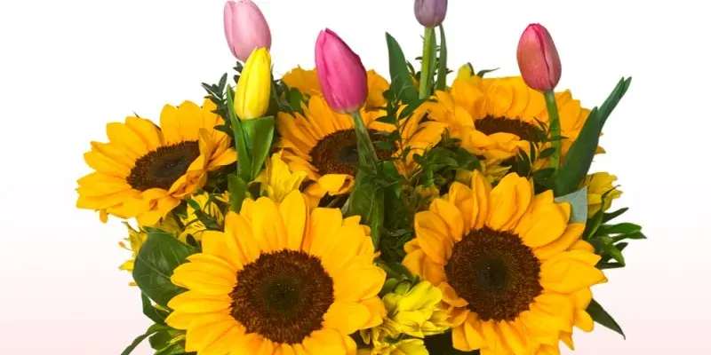 sunflowers and tulips