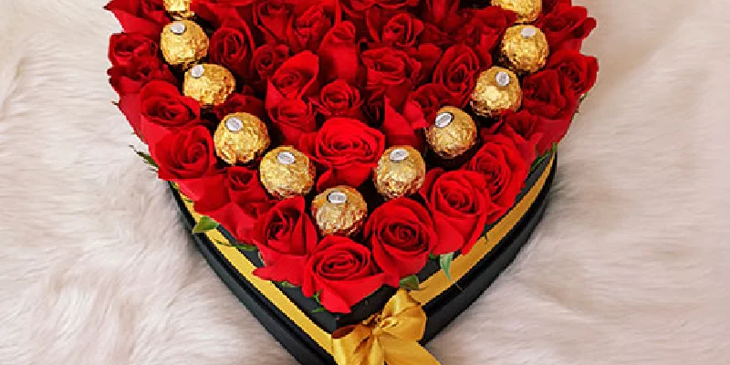 caja de rosas y chocolates grande premium