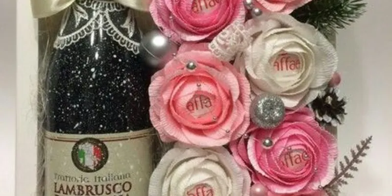 vino junto a box de rosas y perlas