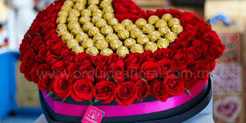 heart box de rosas y chocolates grande 