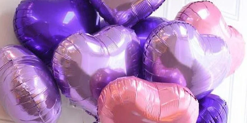 globos corazón morado + rosa