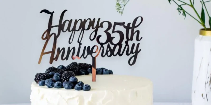 Rose Gold Mirror Happy 35th Anniversary Cake Topper