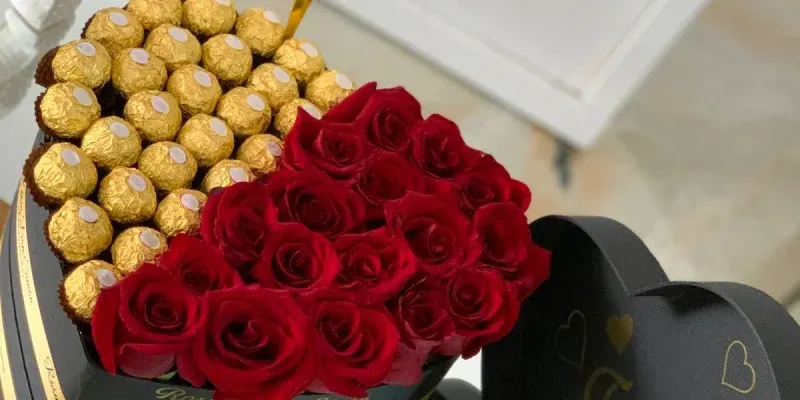 half roses and half chocolates box