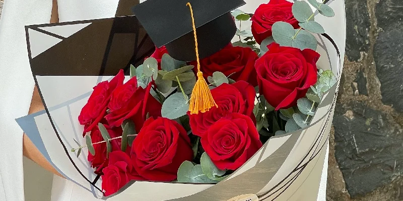 premium bouquet of red roses graduation