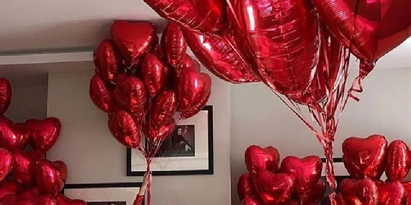 juego de globos de aluminio con forma de corazón rojo