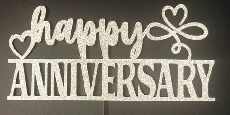 happy anniversary cake topper dorado