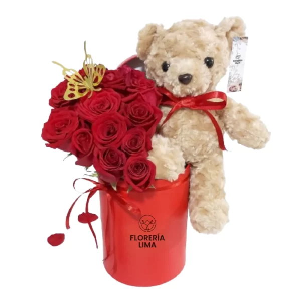 box con oso y rosas