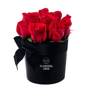 caja circular negra con rosas