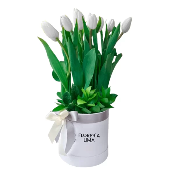 Sombrerera Blanca con Tulipanes